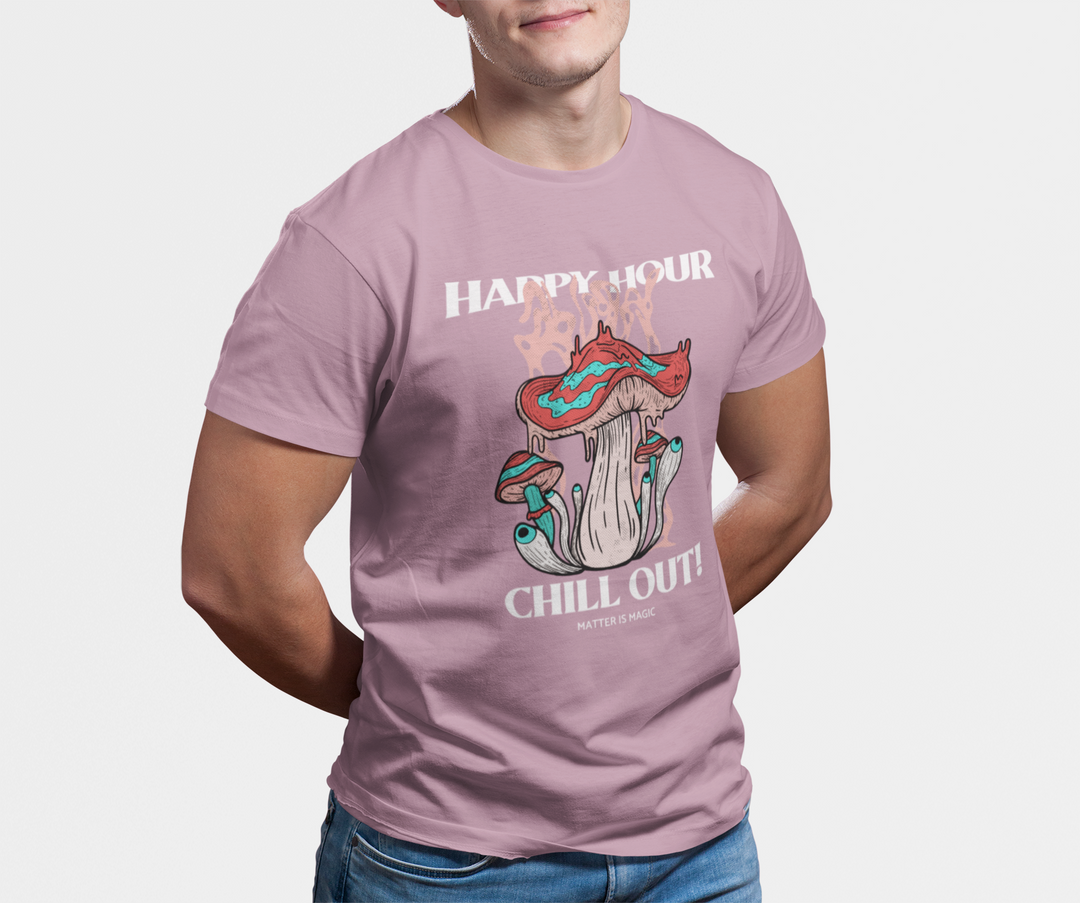 Wear the magic! "Happy Hour Chill Out Lavender T-Shirt – Magic Mushroom Psychedelic Regular Fit Streetwear Tee