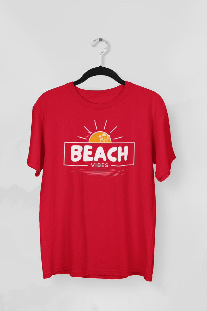BEACH VIBES TEE – Sunset Red & Ocean Dreams