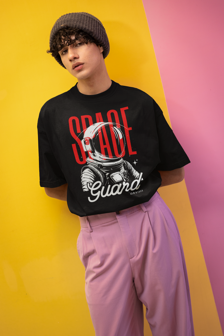 SPACE GUARD OVERSIZED TEE – Cosmic Black & Starry Ambition