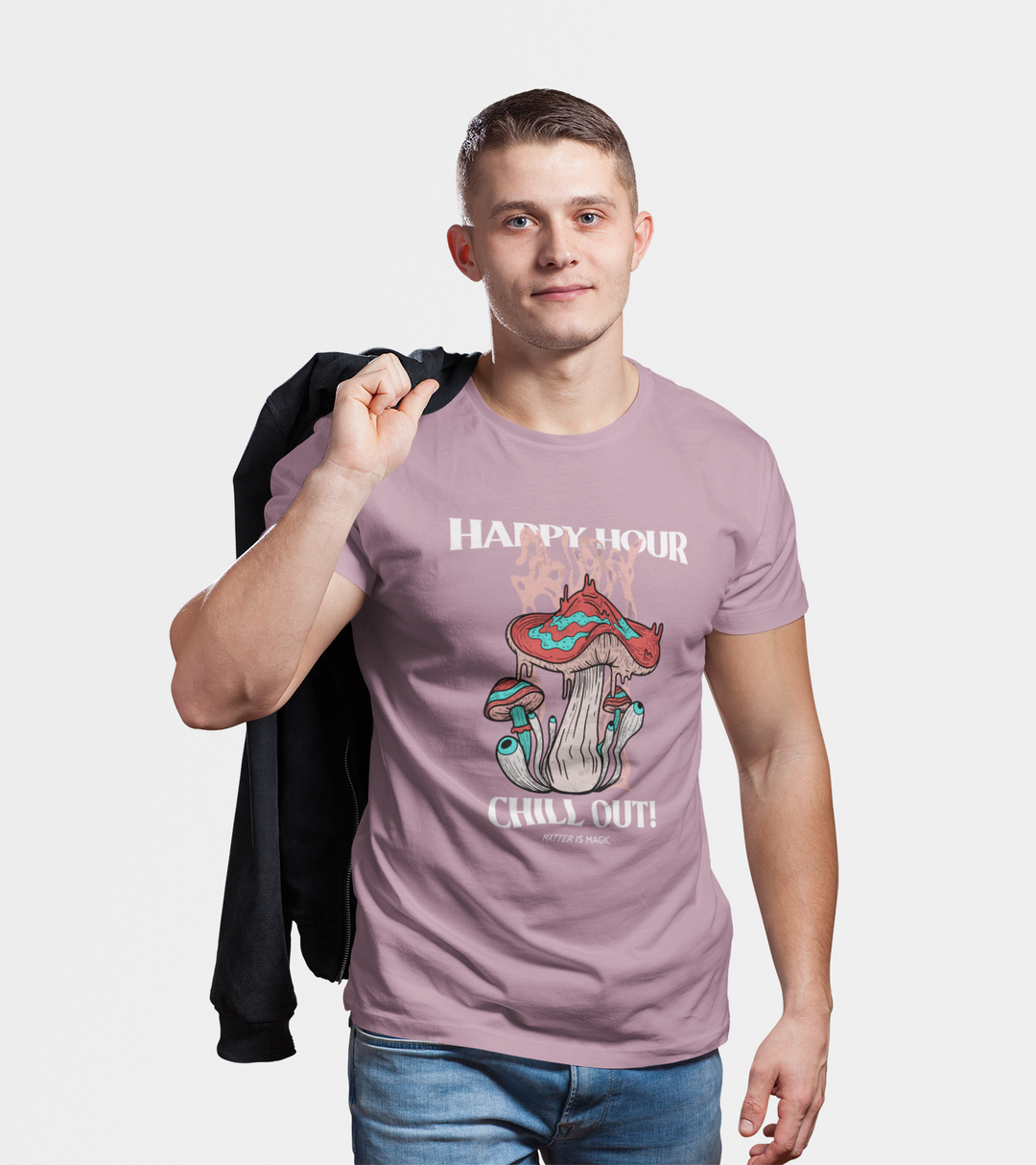 Wear the magic! "Happy Hour Chill Out Lavender T-Shirt – Magic Mushroom Psychedelic Regular Fit Streetwear Tee