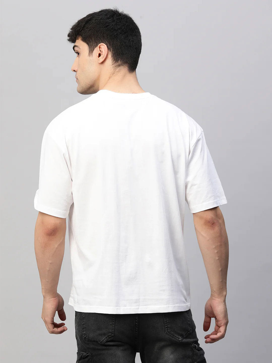 Dharya Sarveshya Sadhanam White Oversized T-Shirt – Mandala Art & Sanskrit Wisdom | Boho Chic Unisex Tee for Inner Strength