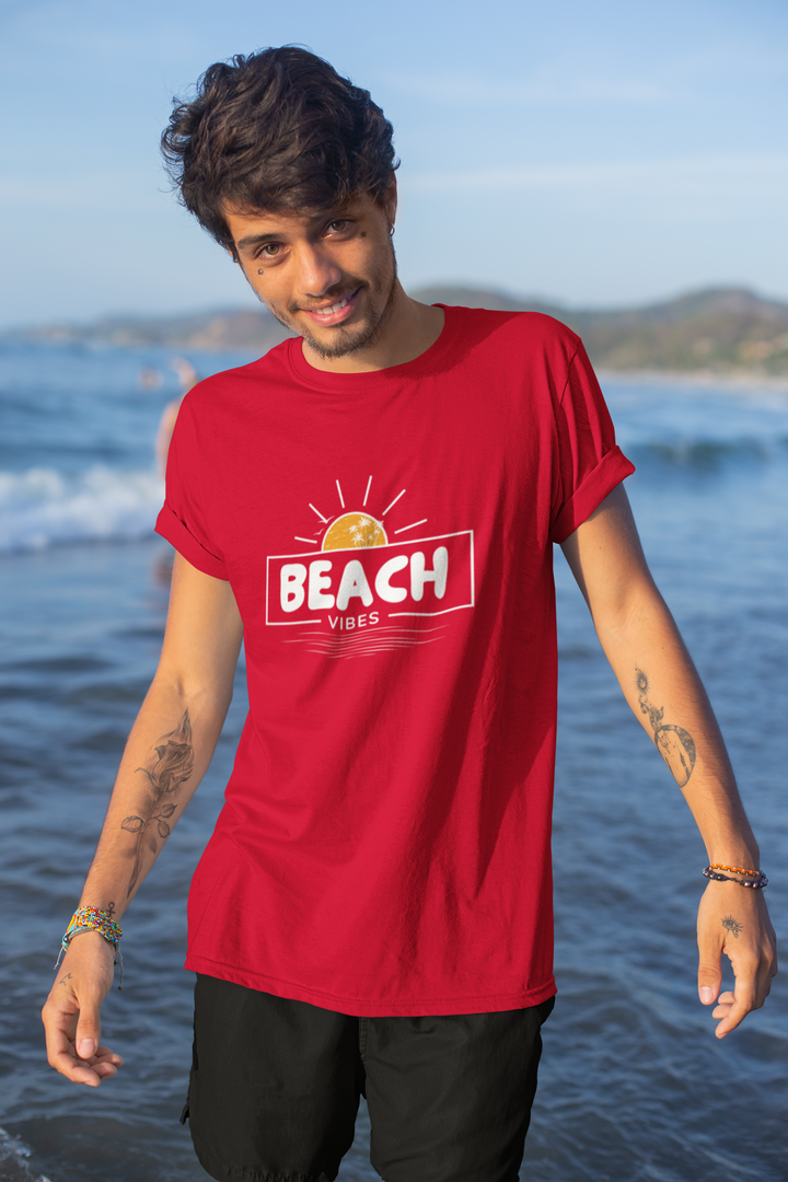 BEACH VIBES TEE – Sunset Red & Ocean Dreams