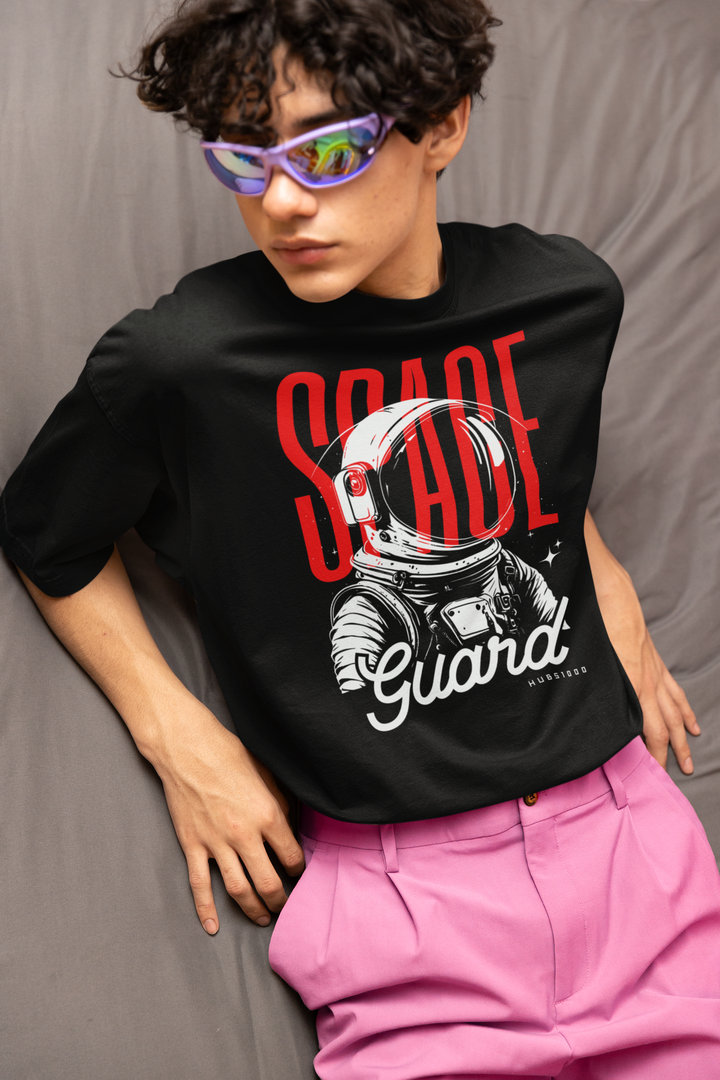 SPACE GUARD OVERSIZED TEE – Cosmic Black & Starry Ambition