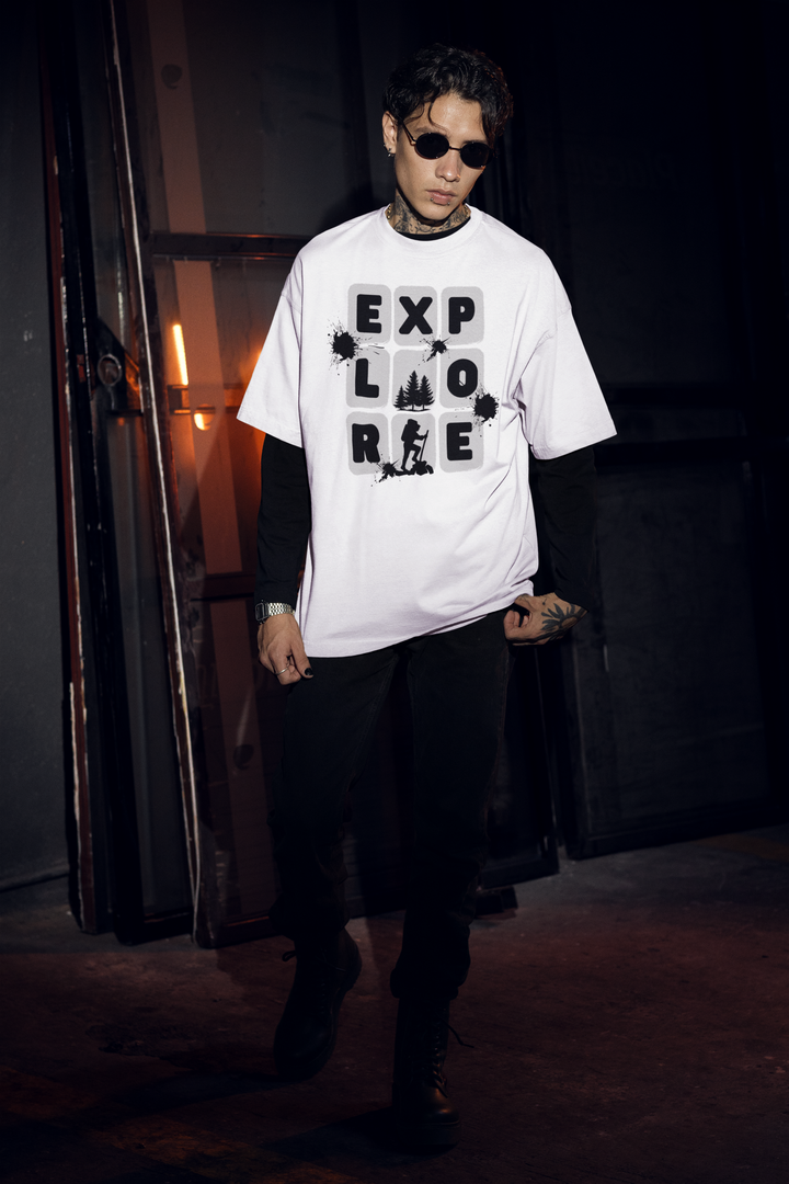 EXPLORE  – White Canvas of Wanderlust | Oversized Tee