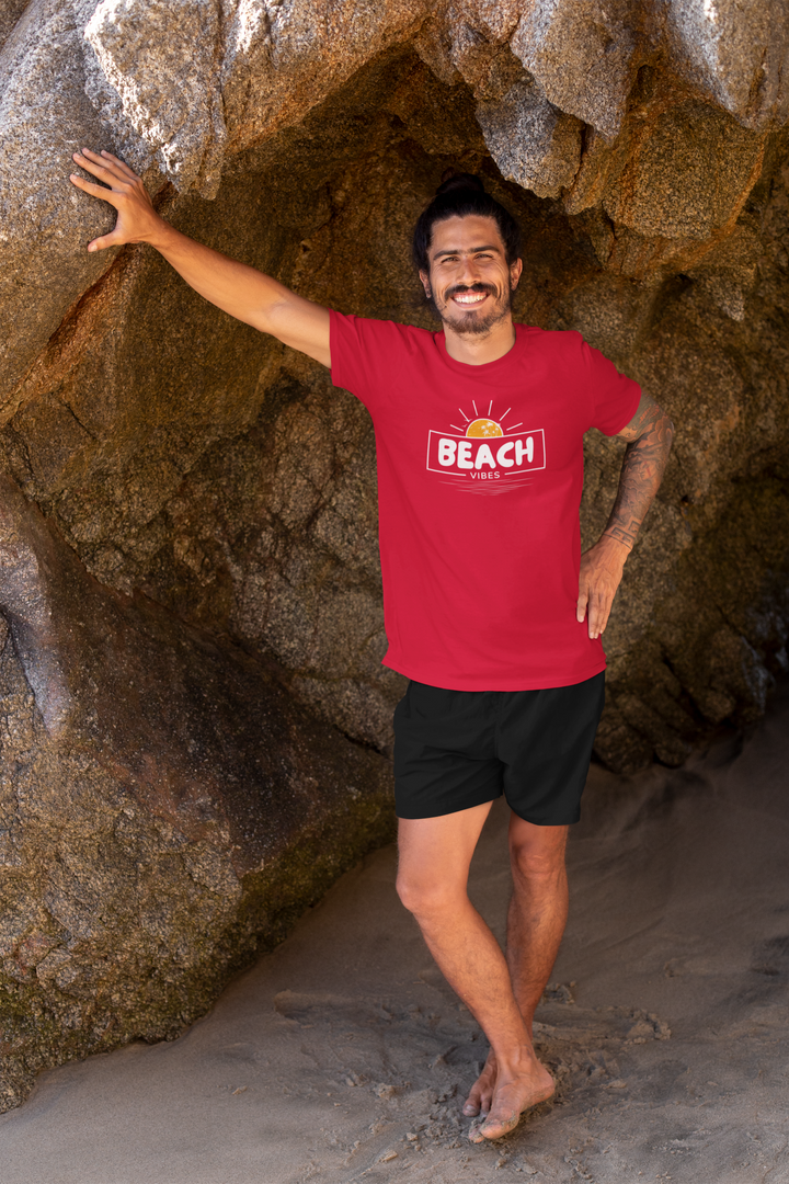 BEACH VIBES TEE – Sunset Red & Ocean Dreams