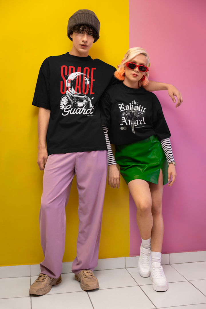 SPACE GUARD OVERSIZED TEE – Cosmic Black & Starry Ambition