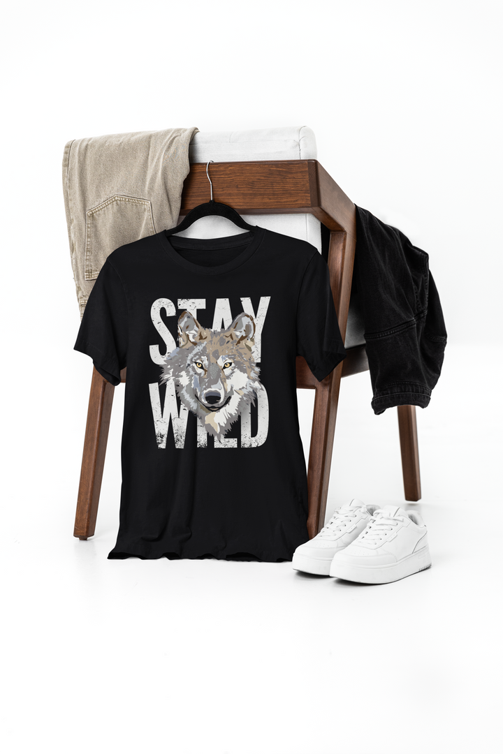 STAY WILD TEE – Wolf Spirit in Midnight Black
