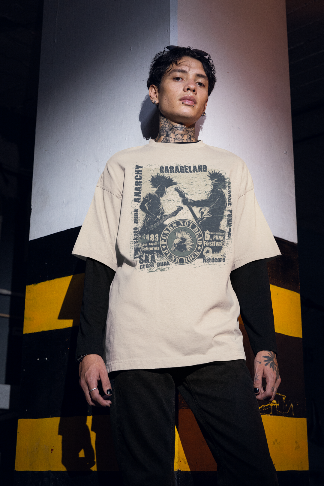 PUNK'S NOT DEAD OVERSIZED TEE – Beige Rebellion & Retro Riffs