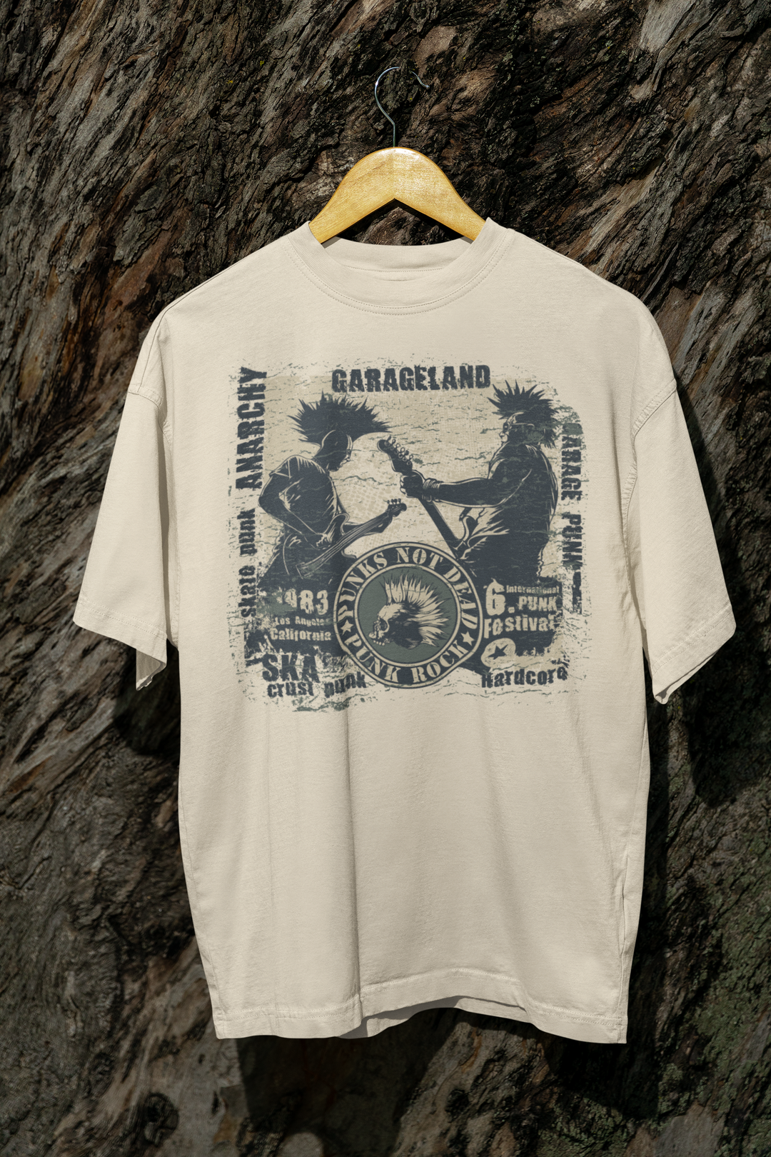 PUNK'S NOT DEAD OVERSIZED TEE – Beige Rebellion & Retro Riffs