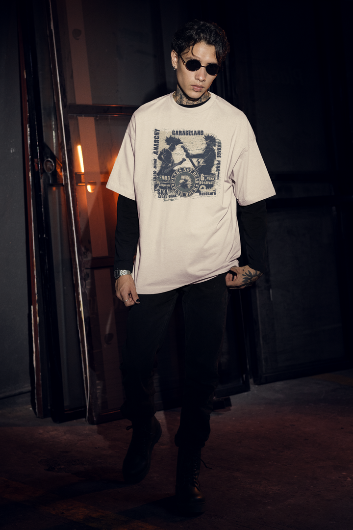 PUNK'S NOT DEAD OVERSIZED TEE – Beige Rebellion & Retro Riffs
