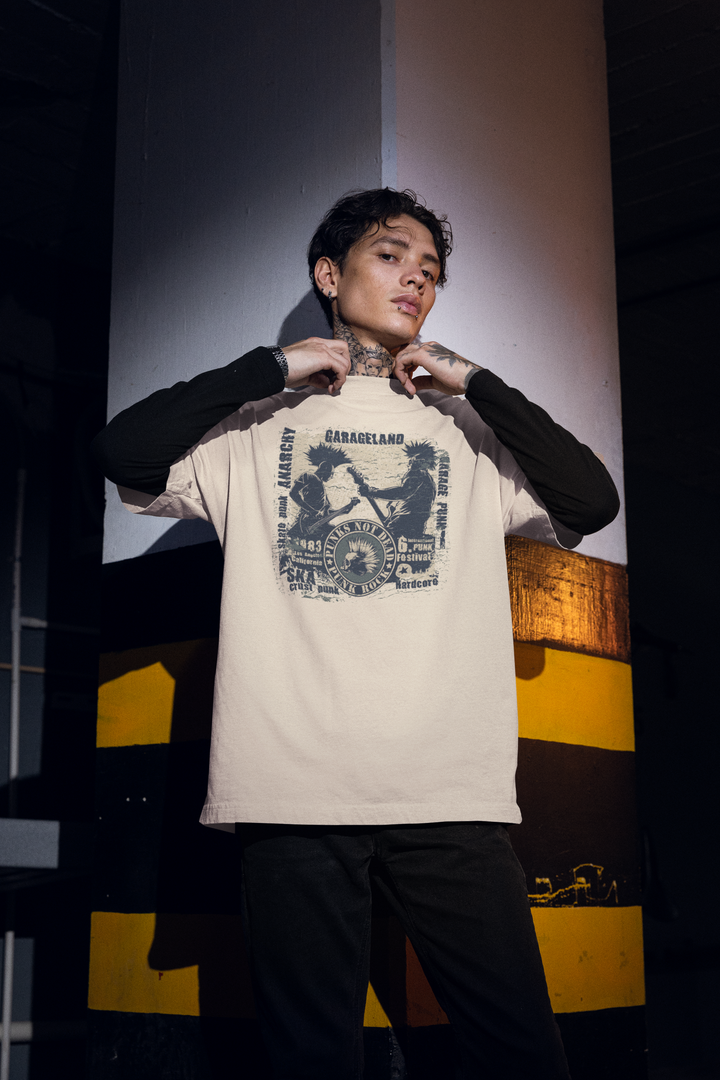 PUNK'S NOT DEAD OVERSIZED TEE – Beige Rebellion & Retro Riffs
