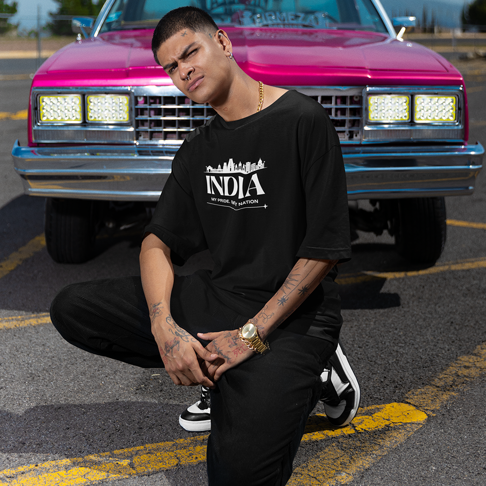 INDIA PRIDE TEE – Skyline Silhouette & Patriotism in Black