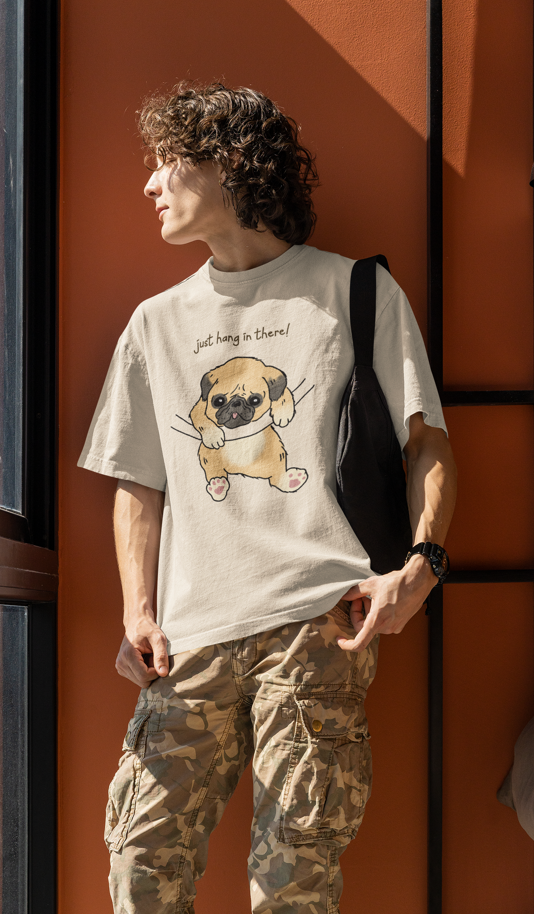 "JUST HANG IN THERE" PUG OVERSIZED TEE – Chill Vibes & Pup Love